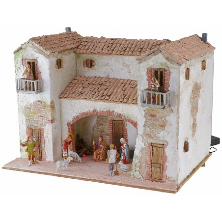 Casita de estuco con fuego funcionando iluminado completo con
