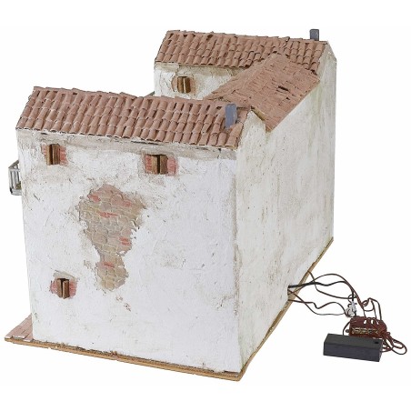 Casita de estuco con fuego funcionando iluminado completo de