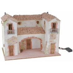 Casale stuccato con fuoco funzionante illuminato cm 50x40x35 h 2