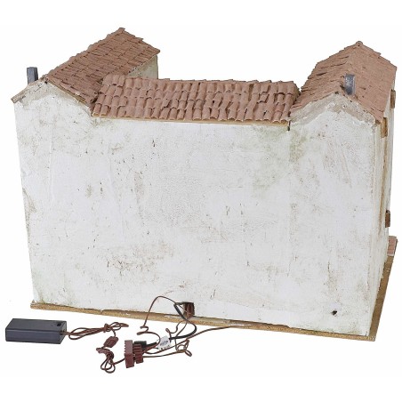 Stuccoed farmhouse with working illuminated fire 50x40x35 cm h