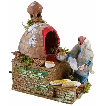 Fornaia in movimento con luce fuoco Mondo Presepi