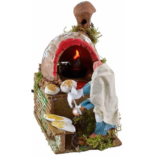 Baker in motion with fire light