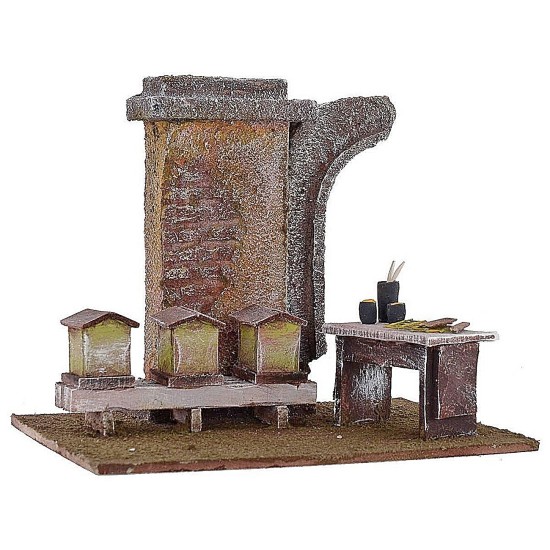Apiario con colmenas para belén de 24x17,5x19,5 cm de alto para figuras de 12 cm.