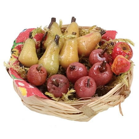 copy of Wicker basket with assorted fruit in wax ø 4,5x2,2 h cm
