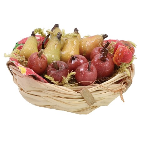 Wicker basket with assorted fruit in wax ø 4,5x2,2 h cm