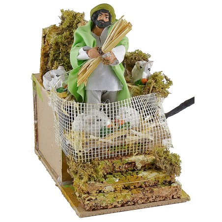 Granjero en movimiento que alimenta a los conejos Mundo