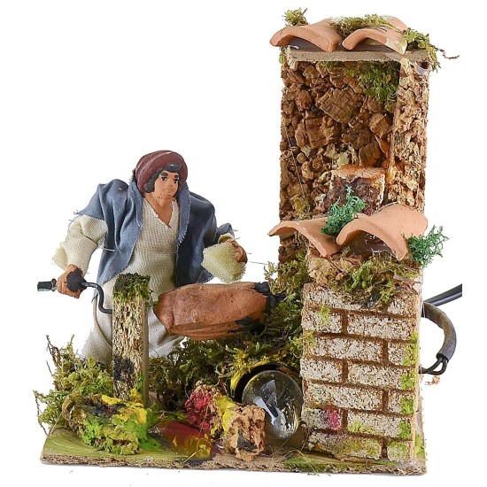 Porchettaio moving with fire working 10 cm