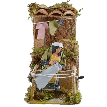 Woman on the move drying clothes