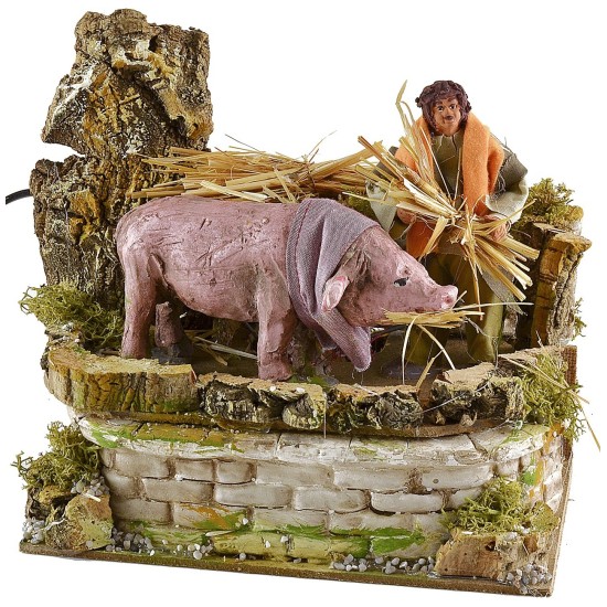 Peasant and pig in movement 12 cm