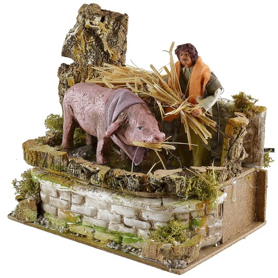 Peasant and pig in movement 12 cm