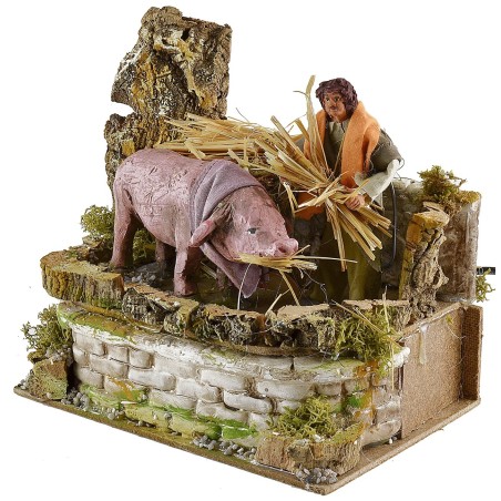 Peasant and pig in movement 12 cm