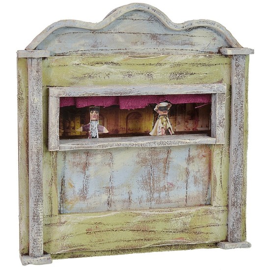 Teatrillo verde con marionetas de 13,5x7x18 cm de altura para
