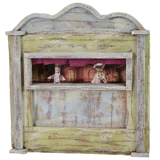 Teatrillo verde con marionetas de 13,5x7x18 cm de altura para
