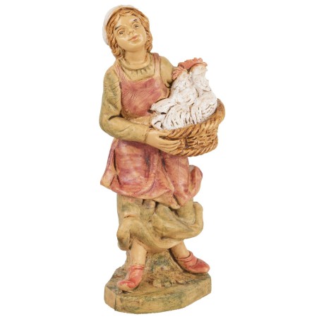 Donna con cesta di galline 10 cm Euromarchi lux