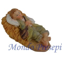 Cm 9 Bambino sdraiato che riposa in resina Mondo Presepi