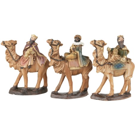 Set tre Re Magi sul cammello 10 cm in resina