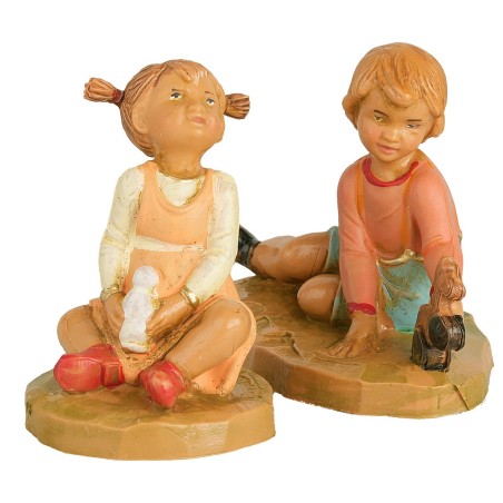Dos niños con juegos serie 12 cm Fontanini base, niño