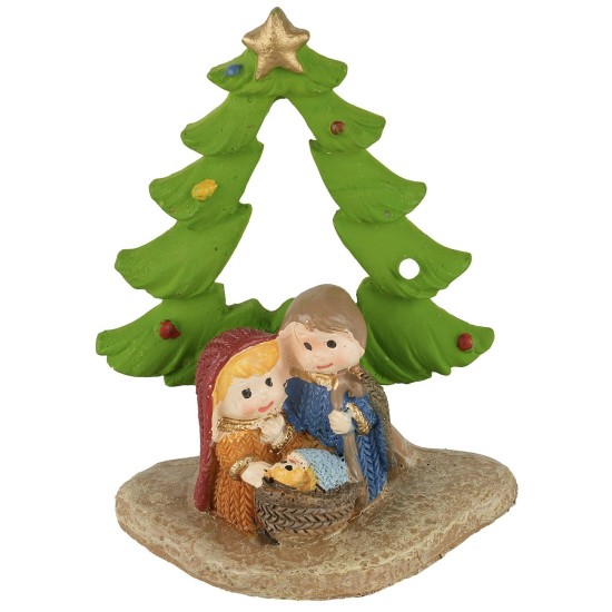 Natività Naïf con albero in resina 6x3x8 h
