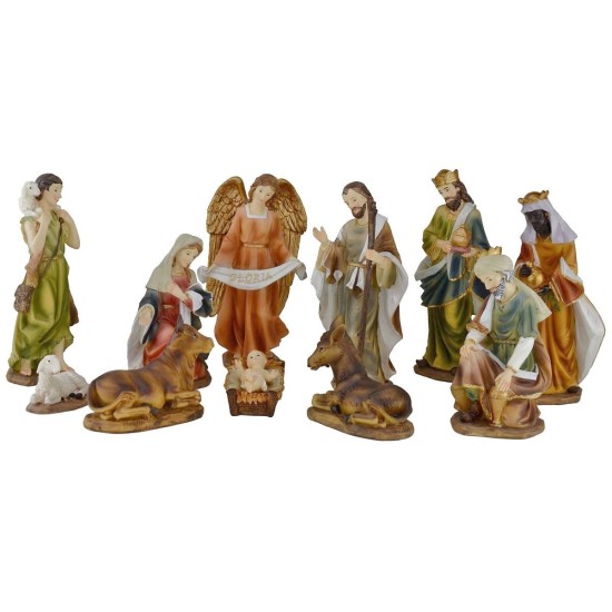 Natività in set da 11 soggetti cm 15 in resina base, altezza