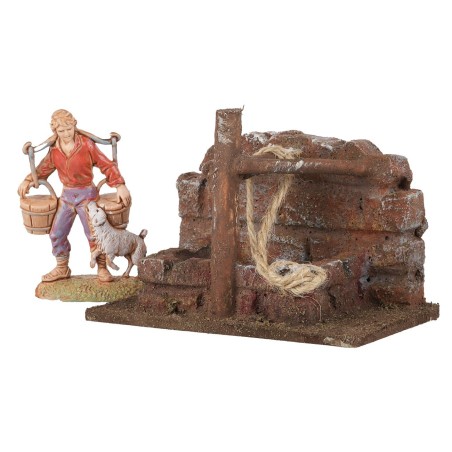 Pozzo rustico cm 9x5x6 h pozzo, statue, legno, polistirene