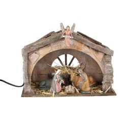 Polystyrene hut illuminated with Nativity series 10 cm Landi 2