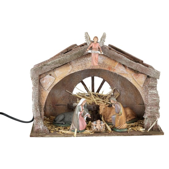 Cabaña de poliestireno iluminada con Natividad serie 10 cm