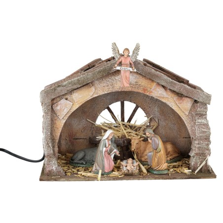 Illuminated polystyrene hut with Nativity set series cm 10
