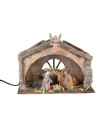 Cabaña de poliestireno iluminada con Natividad serie 10 cm