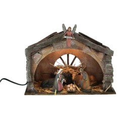 Polystyrene hut illuminated with Nativity series 10 cm Landi