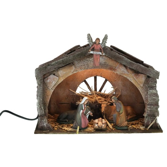 Polystyrene hut illuminated with Nativity series 10 cm Landi