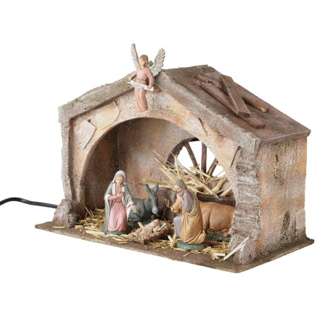 Polystyrene hut illuminated with Nativity series 10 cm Landi