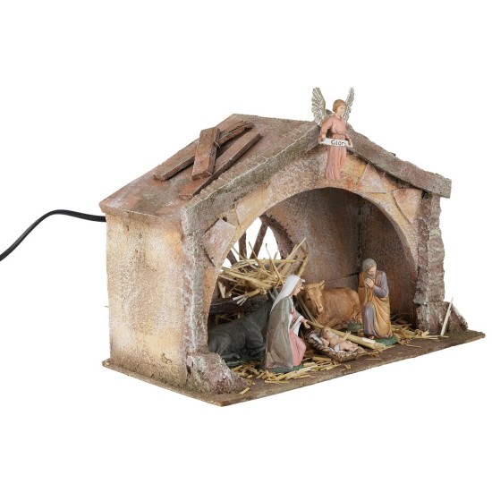 Cabaña de poliestireno iluminada con Natividad serie 10 cm