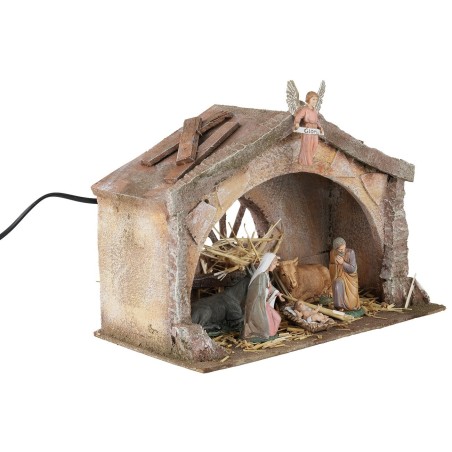 Polystyrene hut illuminated with Nativity series 10 cm Landi
