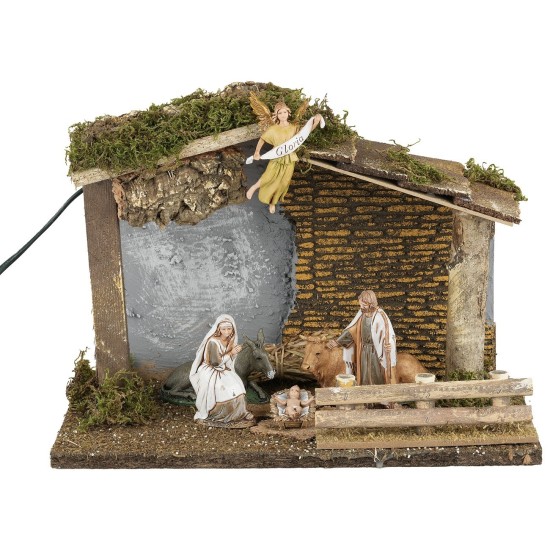 Cabaña iluminada con Natividad serie Landi Moranduzzo 10 cm