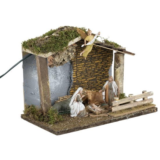 Rustic illuminated hut with Nativity Landi Moranduzzo series