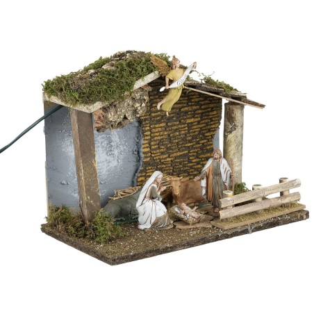 Rustic illuminated hut with Nativity Landi Moranduzzo series