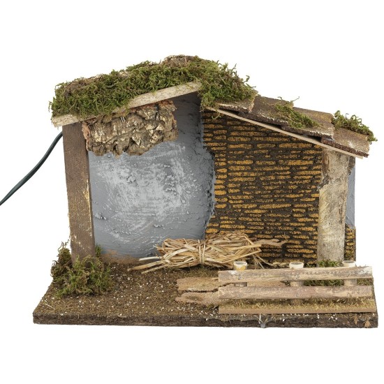 Rustic illuminated hut with Nativity Landi Moranduzzo series