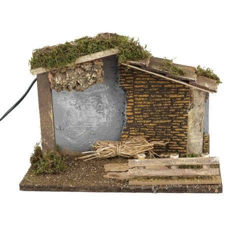 Rustic hut illuminated with Nativity, Landi Moranduzzo series