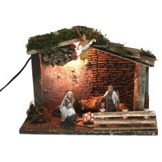 Rustic illuminated hut with Nativity Landi Moranduzzo series 2