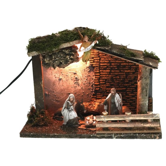 Rustic hut illuminated with Nativity, Landi Moranduzzo series