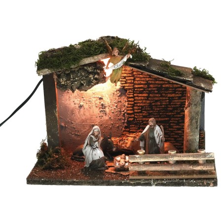 Capanna illuminata con Natività serie Landi Moranduzzo 10 cm