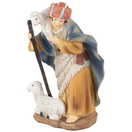 Pastorello con pecore in resina 20 cm base, resina, altezza