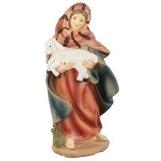 Woman with lamb in resin 15 cm