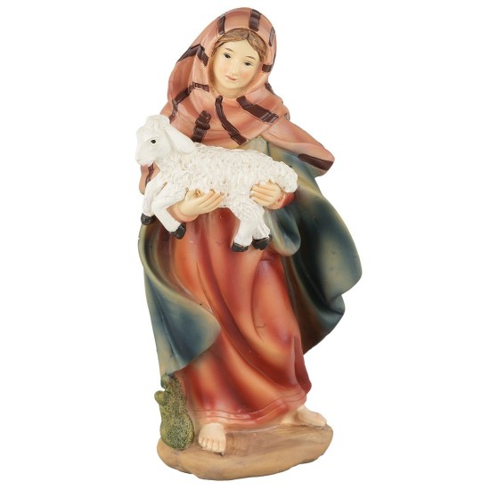 Woman with lamb in resin 15 cm