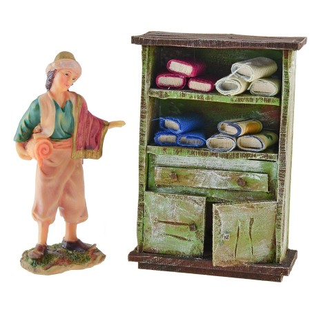 Cabinet with fabric remnants, dimensions 8.5x3.5x12 cm (height), wood