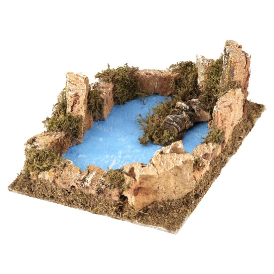 Lago con rocce 20x14x7 cm sughero, altezza, statue, legno