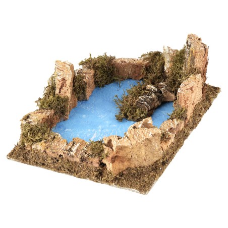 Lago con rocce 20x14x7 cm sughero, altezza, statue, legno