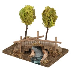 Ponte con fiume ed alberi 20x15x20 cm della, legno, sughero