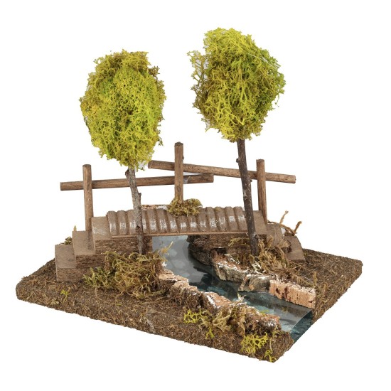 Ponte con fiume ed alberi 20x15x20 cm ponte, alberi, 20x15x20
