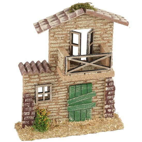 Facade of a house with a balcony, dimensions 17x6x20 cm